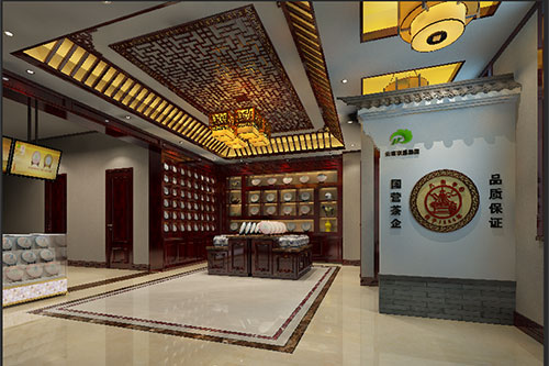 杂多古朴典雅的中式茶叶店大堂设计效果图